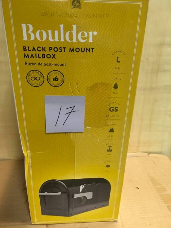 Architectural Mailboxes Boulder Post Mount Mailbox Black with Premium Silver Handle and Silver Flag in good condition