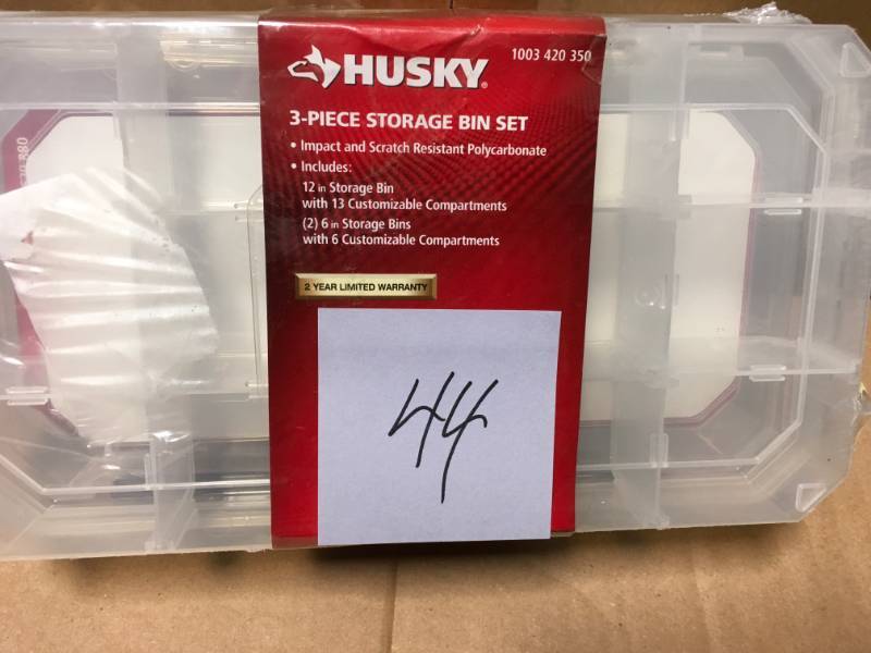 Husky 25-Compartments Small Parts Organizer Storage Bin Set, Clear and Black (3-Piece) not used