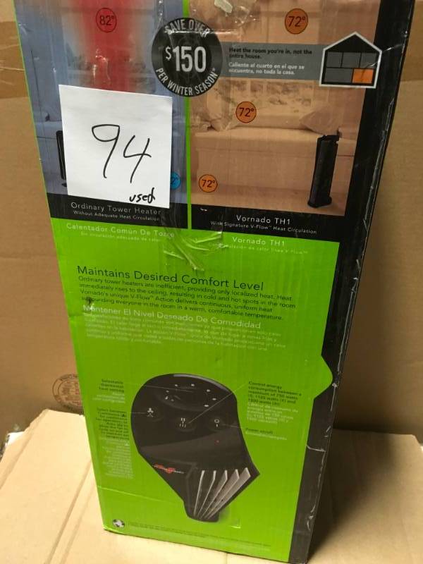 Vornado TH1 20 in. 1500 Watts V-Flow Whole Room Tower Heater in good condition