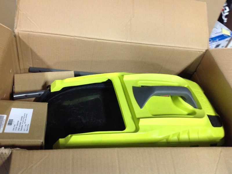 lot 114 image: Ryobi 13 in. ONE 18-Volt Lithium-Ion Cordless Battery Walk Behind Push Lawn Mower with 4.0 Ah BatteryCharger Included not used