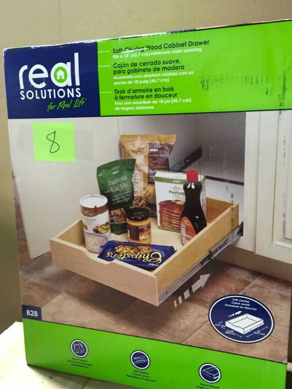 lot 8 image: Real Solutions for Real Life 5 in. H x 18 in. W x 22 in. D Soft-Close Wood Drawer Box Pull Out Cabinet Organizer in good condition