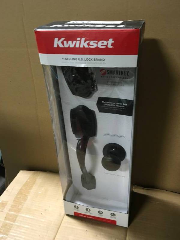 lot 15 image: Kwikset Belleview Venetian Bronze Single Cylinder Door Handleset with Cove Door Knob Featuring SmartKey Security  in good condition