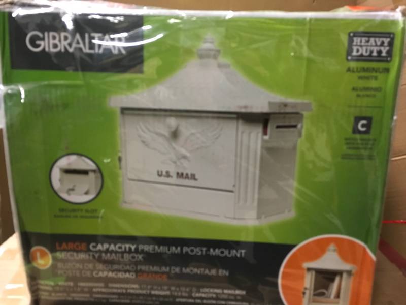 lot 17 image: Gibraltar Mailboxes Hamilton White Locking Aluminum Large Post-Mount Mailbox  in good condition