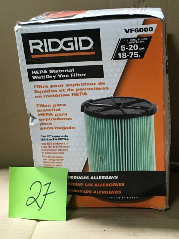 lot 27 image: RIDGID 5-Layer Allergen Pleated Paper Filter for 5.0 Plus Gal. RIDGID WetDry Vacs  in good condition