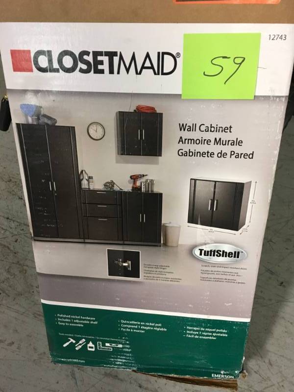 lot 59 image: ClosetMaid 12.25 in. D x 24 in. W x 24 in. H 2-Door Wall Cabinet Laminate Closet System in Black in good condition