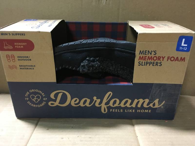 lot 79 image: Dearfoams Mens Microsuede Toe Slipper Berber Cuff Black Size Large 11-12 not used