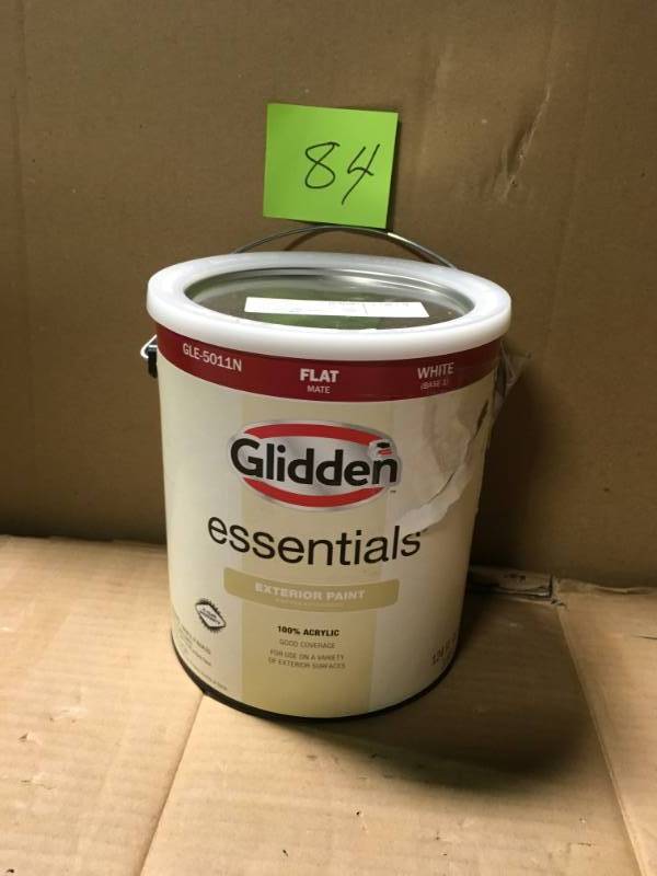 lot 84 image: Glidden Essentials 1 gal. WhiteBase 1 Flat Exterior Paint in good condition