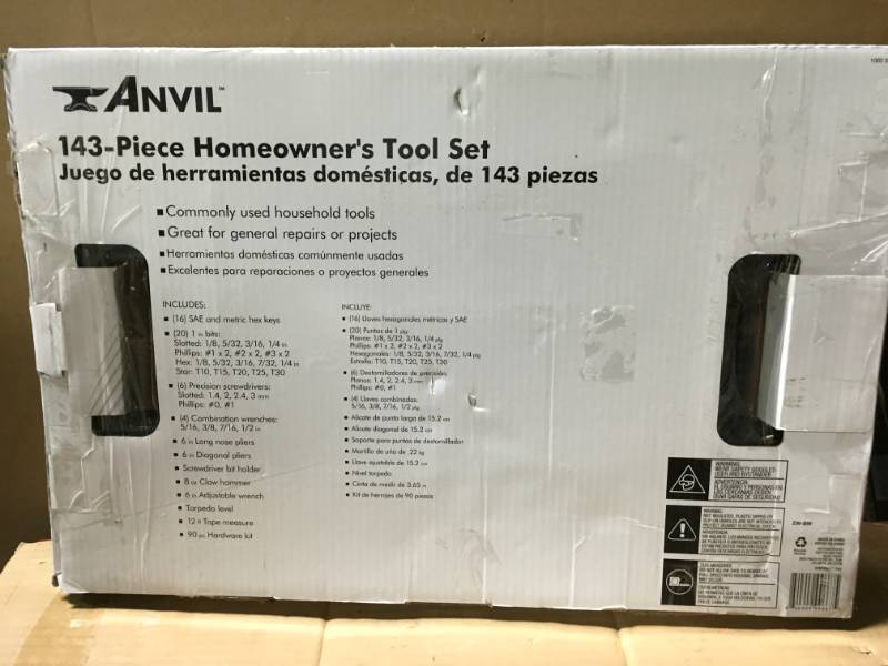 lot 85 image: ANVIL Homeowners Hand Tool Set (143-Piece) 99667 in good condition