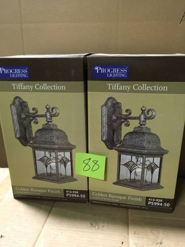 lot 88 image: Progress Lighting Tiffany Collection 1-Light Golden Baroque Wall Lantern in good condition