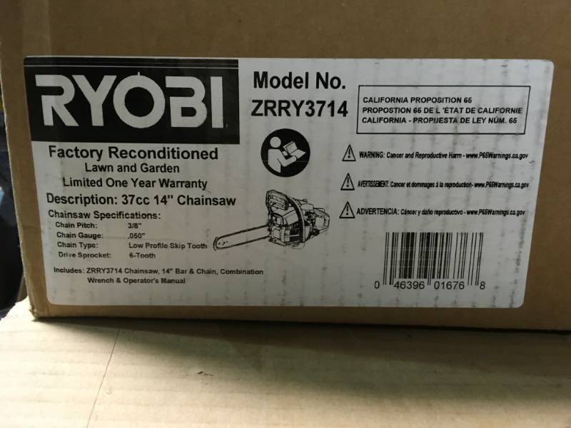 lot 89 image: RYOBI Reconditioned 14 in. 37cc 2-Cycle Gas Chainsaw