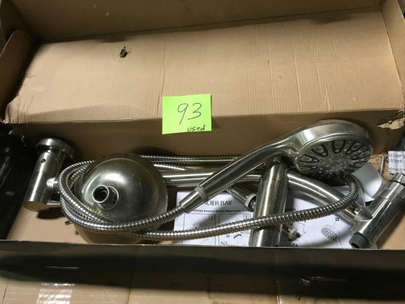 lot 93 image: Glacier Bay 6-Spray Wall Bar Raincan Showerhead with 6-Spray Handshower in Brushed Nickel USED in good condition