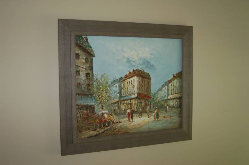 lot 5 image: Parisian Street Scene Oil Painting