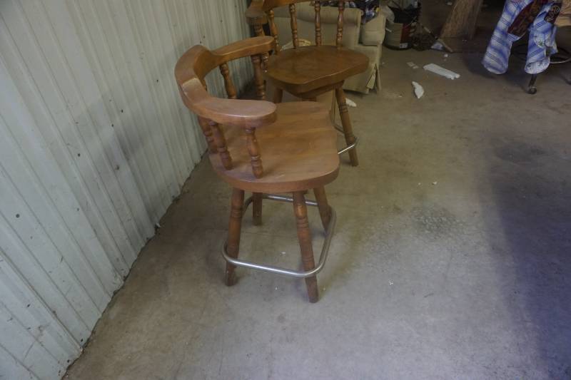 lot 98 image: Set of - 2  Solid Wood High Back Bar Stools