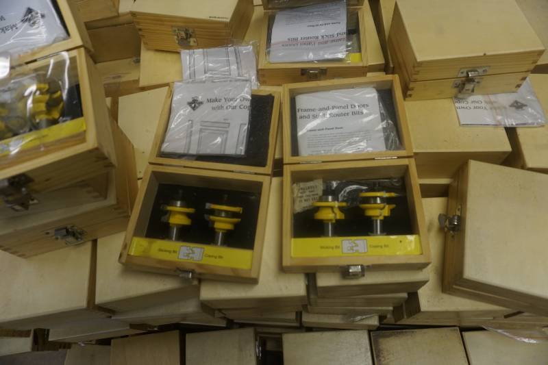 lot 23 image: 360 Sets of Router Bits With Wooden Framed Storage Box