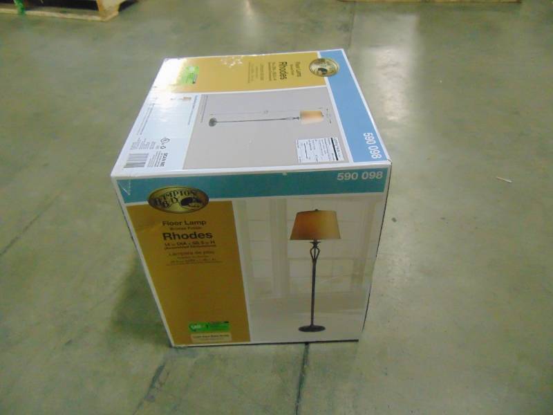 lot 40 image: Hampton Bay Rhodes 58.50 in. Bronze Floor Lamp with Natural Linen Shade HD09999FRBRZC