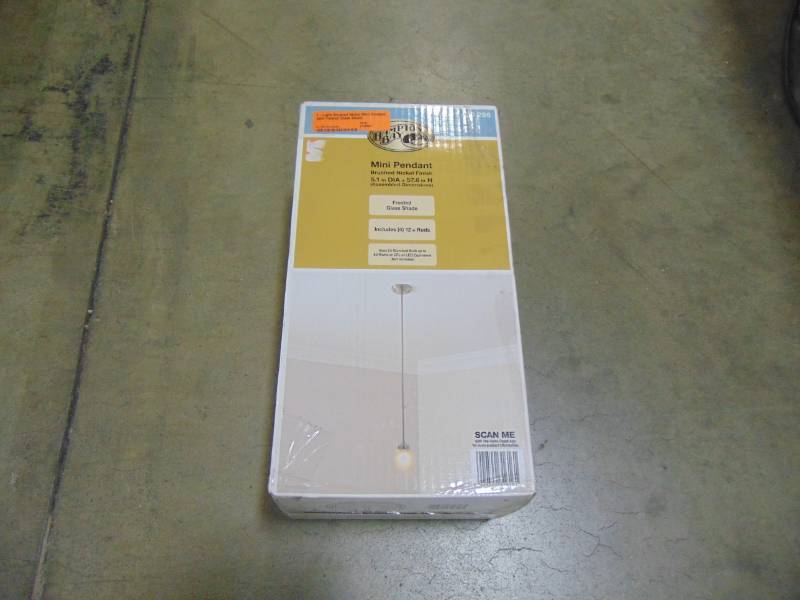 lot 54 image: Hampton Bay 1-Light Brushed Nickel Mini Pendant with Frosted Glass Shade IUT8991A-2