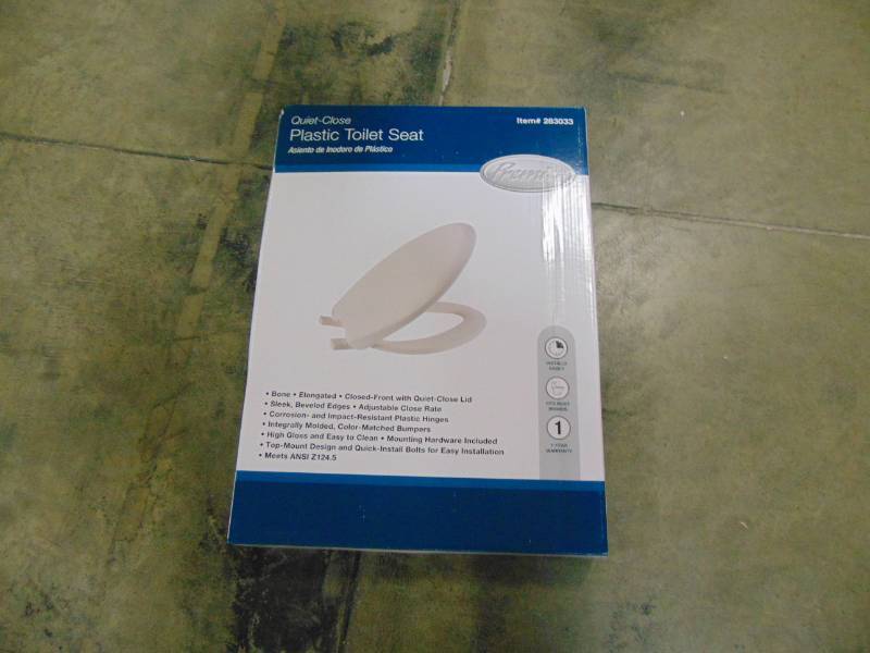 lot 84 image: Premier Faucet 283033 Slow-Close, Elongated Plastic Toilet Seat, Bone