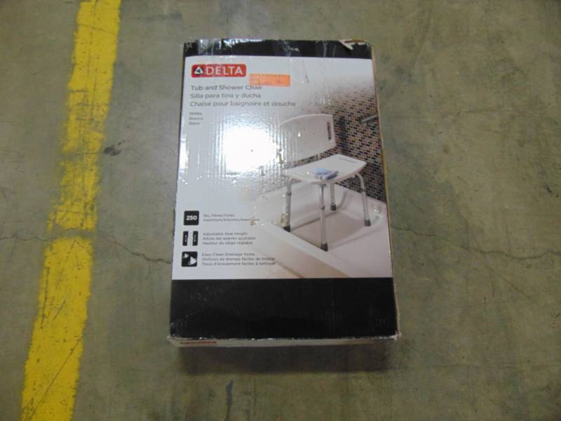 lot 114 image: Delta Adjustable Tub and Shower Chair in White DF599