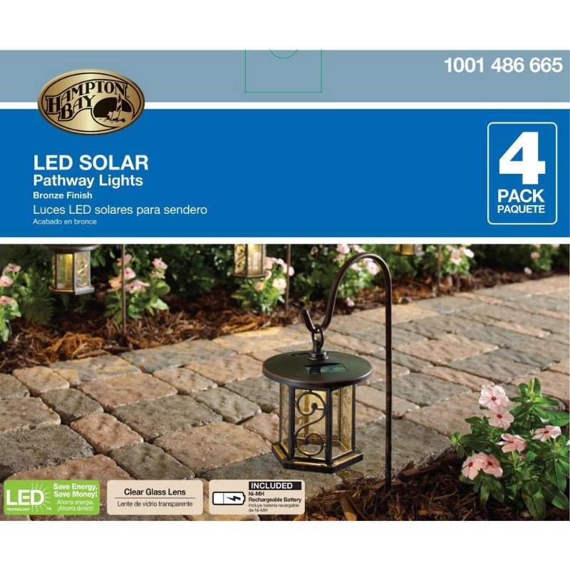 lot 116 image: Hampton Bay Solar Powered Shepherds Hook Path Light (4-Pack) 49844