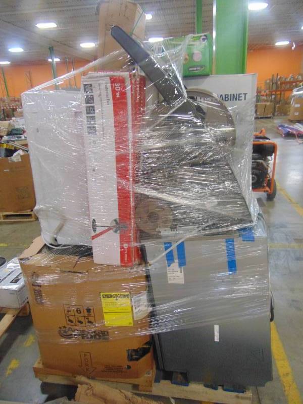 lot 129 image: WHOLESALE MIXED PALLET OF RETURNS - INDOOROUTDOOR STORAGE, LAWN CARE, AC UNITS AND MORE