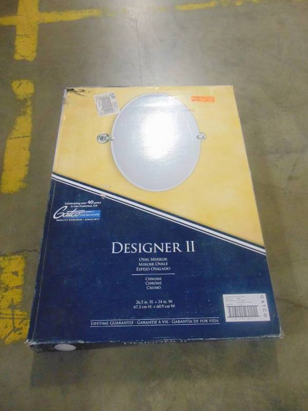 lot 213 image: Gatco Designer 2 19.5-in Chrome Oval Bathroom Mirror 5079