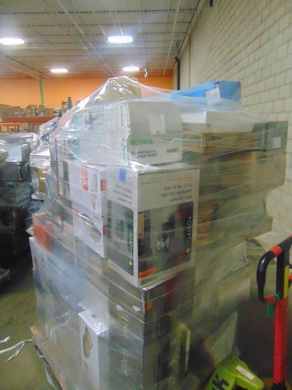 lot 222 image: WHOLESALE MIXED PALLET OF RETURNS - CEILING FANS, LIGHTING, FANS, AND MORE