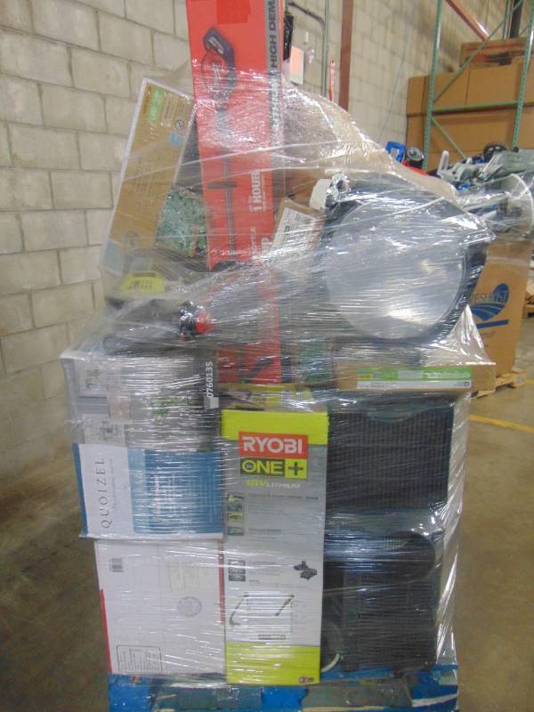 lot 232 image: WHOLESALE MIXED PALLET OF RETURNS - LIGHTING, OUTDOOR TOOLS, CARTS & MORE