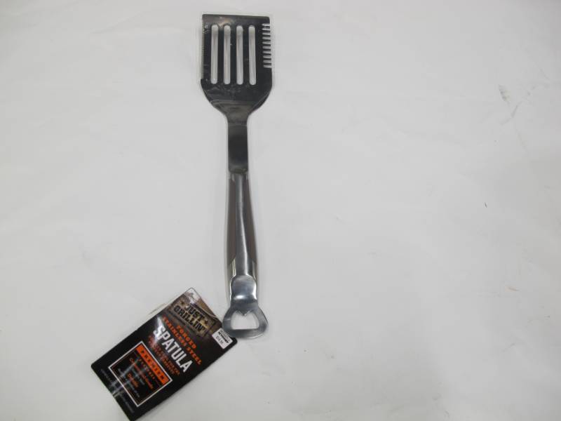 lot B11 image: Grill Set - Mr. BBQ Beer Can Chicken Roaster  Forged Stainless Steel Spatula - NEW