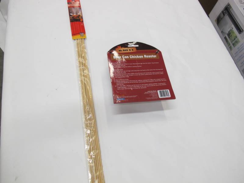 lot B12 image: Grill Set - Mr. BBQ Beer Can Chicken Roaster  6 Pack of Marshmallow Roasting Sticks - NEW