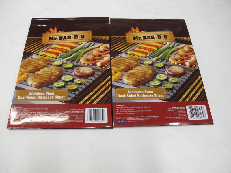 lot B40 image: Pair of Mr. BBQ Stainless Steel Dual-Sided Barbecue Sheets - NEW