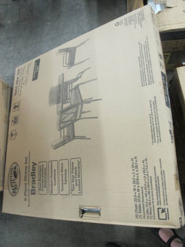 lot 4 image: Hampton Bay Bradley 5-Piece Outdoor Dining Set w Oatmeal Cushions- NEW in Box