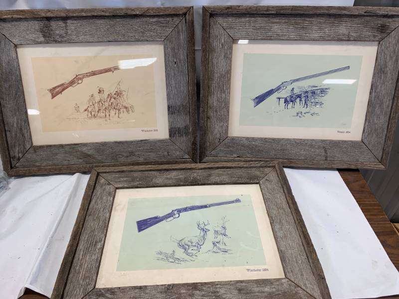 lot 16 image: Lot of 3 Barnwood Winchester Pictures 14 12 x 18 12