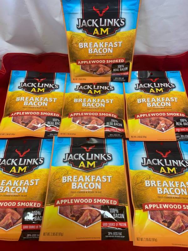 lot 22 image: Lot of 7 Bags Jack Link Breakfast Bacon (in date)