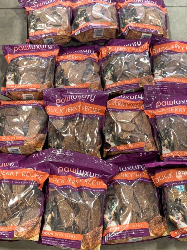 lot 40 image: Full Case of 15 Duck Jerky Dog Treats 2.5 Pounds  $419 Retail
