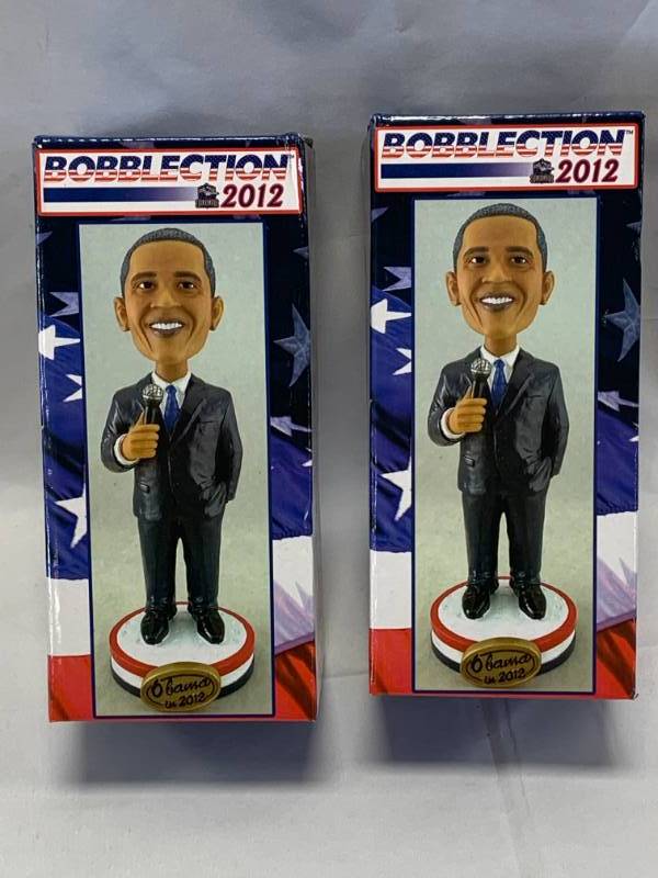 lot 42 image: Lot of 2 Obama Special Edition RedHawks Bobbleheads