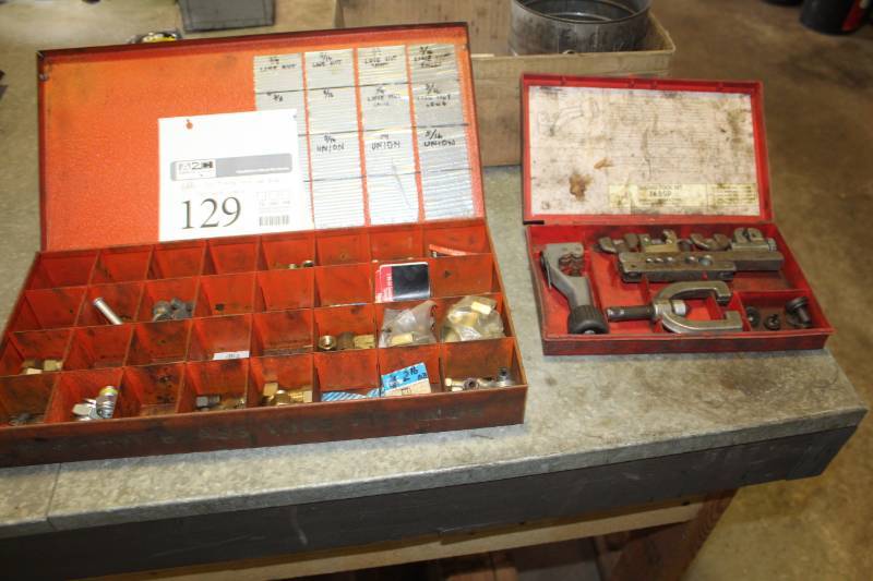 lot 129 image: Brake Line Tools, Brake Line Nuts, Misc. Brake Line Parts in Parts Organizer Cases