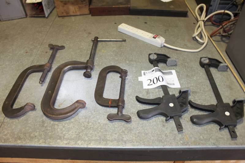 lot 200 image: Lot of (5) C-Clamps, Nylon Hand Clamps