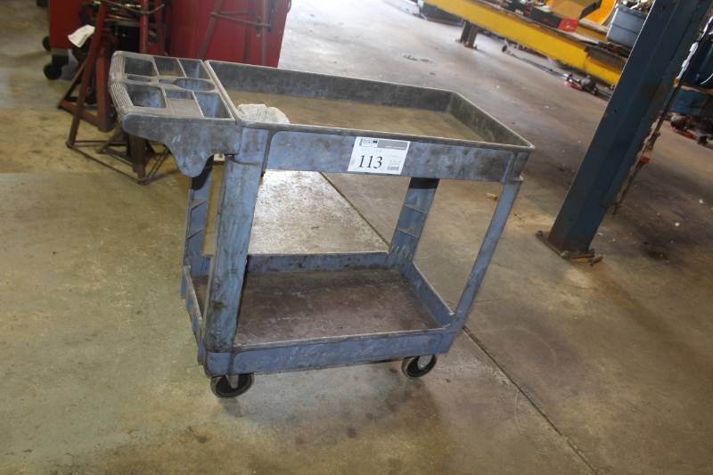 lot 113 image: Rolling 2-Tier Plastic Utility Cart