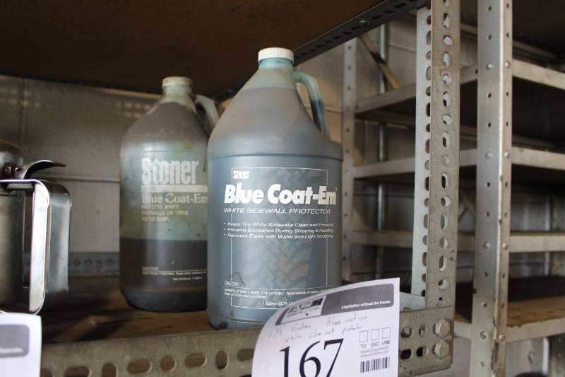 lot 167 image: Lot of (2) Stoner Blue Coat-em White Sidewall Protector 1-Gallon Plastic Bottles