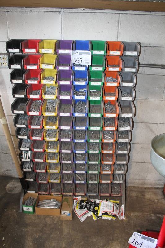 lot 165 image: 104-bin Parts Organizer Cabinet, Steel Wheel Weights