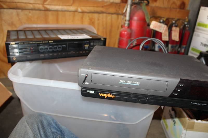 lot 249 image: JVC FMAM Computer Controlled Stereo Receiver RX-250, RCA VCRplus 4-Head Performance Series VCR Player, Solidex Video Cassette Rewinder 7000XT