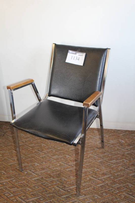 lot 1134 image: Padded Metal Office Chair with Wood Arms