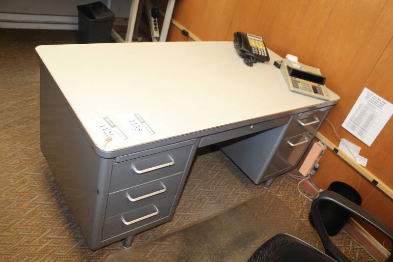 lot 1125 image: Metal Office Desk with 6-Drawers, Key