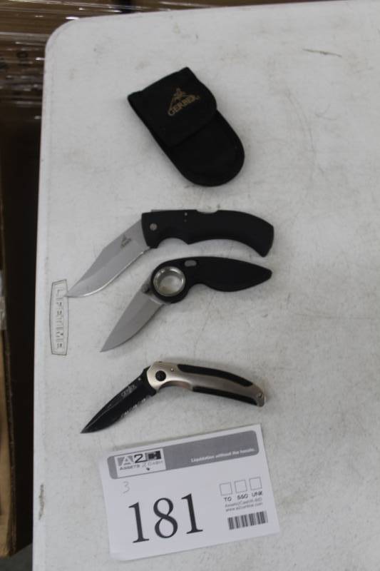 lot 181 image: Lot of (3) Folding Knives, Carry Case