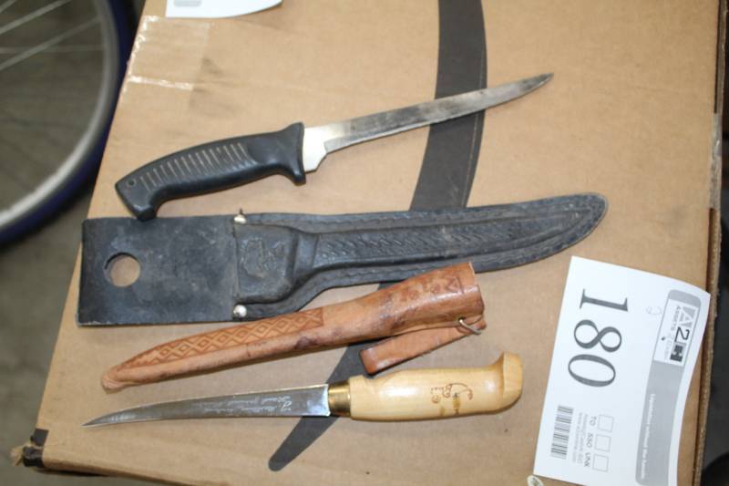 lot 180 image: Lot of (2) Straight Knives with Sheaths