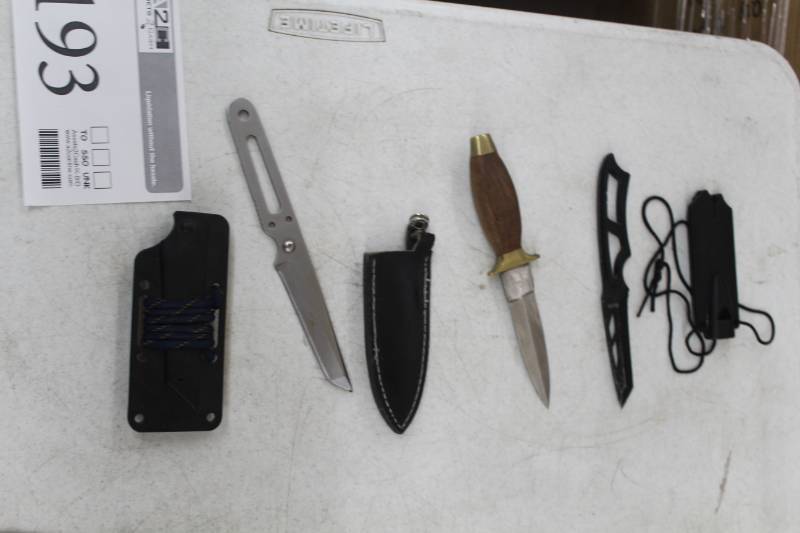 lot 193 image: Lot of (3) Straight Knives with Sheaths