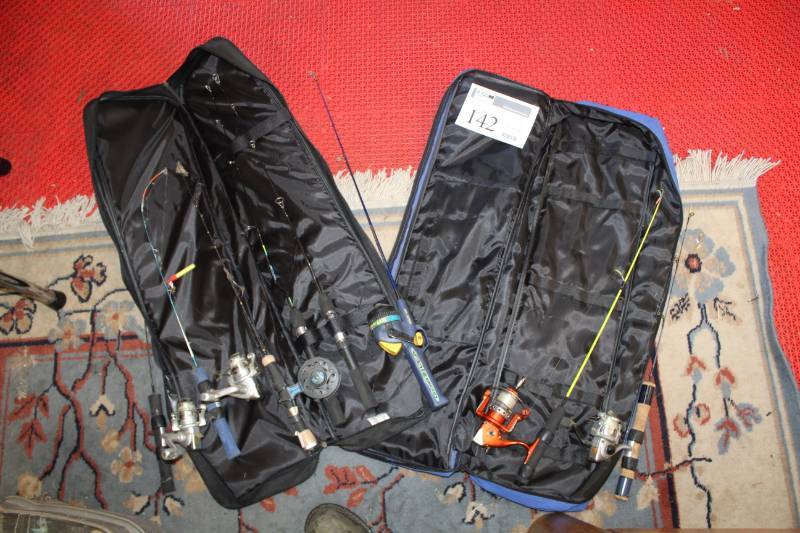 lot 142 image: Lot of (8) Ice Fishing Poles with 2-Cases