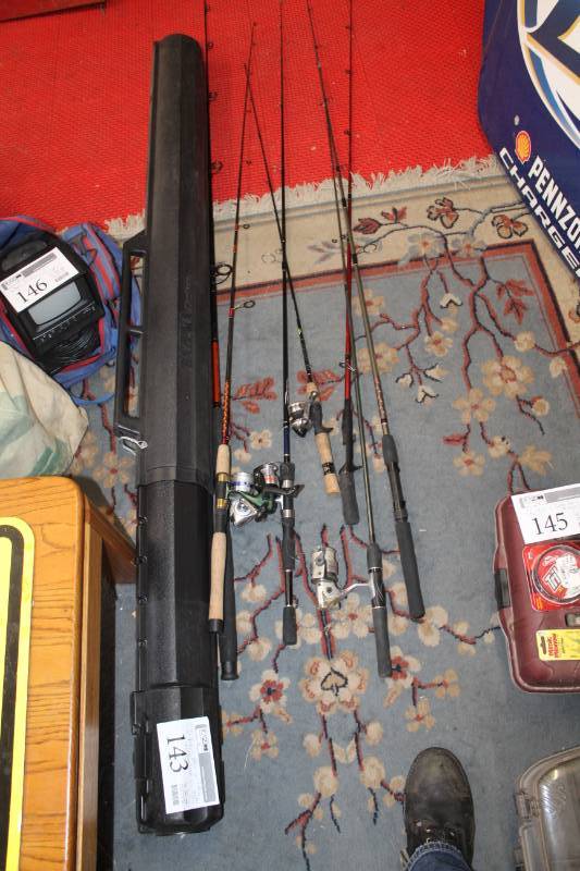 lot 143 image: Lot of (7) Fishing Poles with Bazuka Flambeau Hard Travel Case