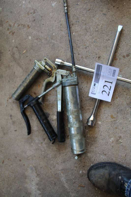 lot 221 image: Grease Guns, 4-Way Tire Iron