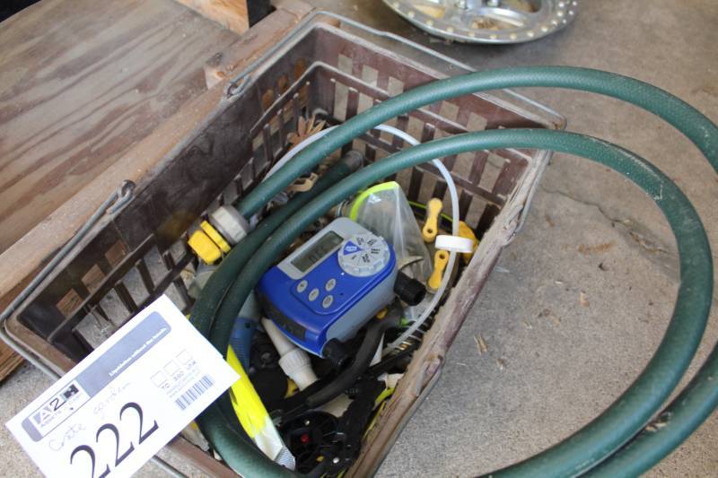 lot 222 image: Garden Supplies, Equipment, Hose, Sprinkler, Clippers, Trimmer Line, And More